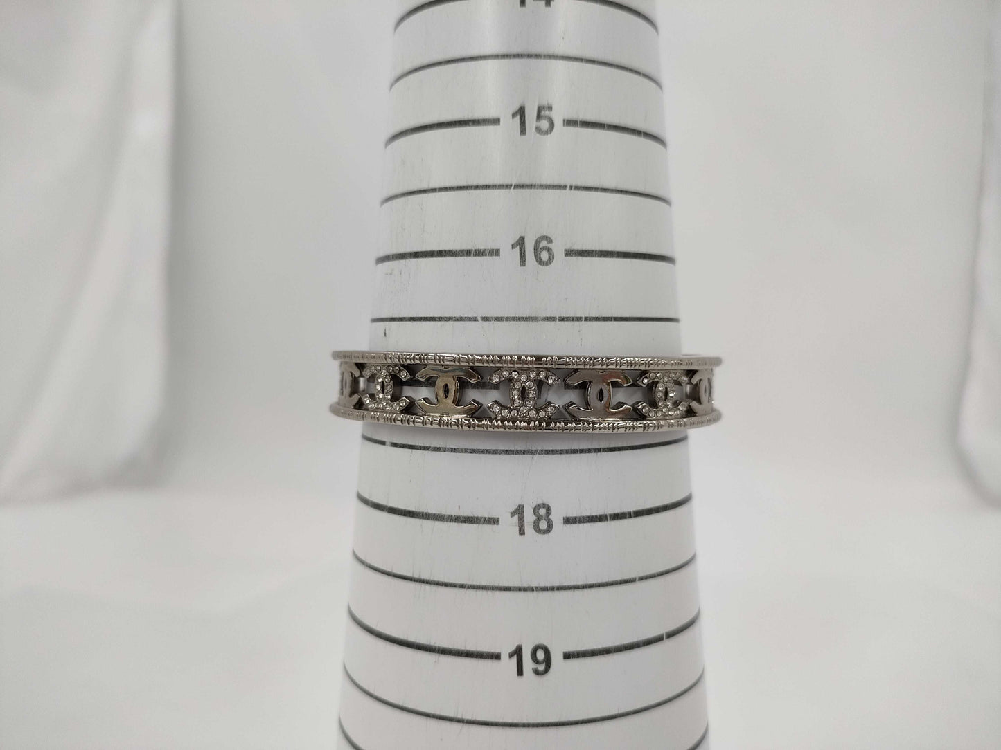 CHANEL Coco Mark Rhinestone Bangle Silver A22A Bracelet/Bangle