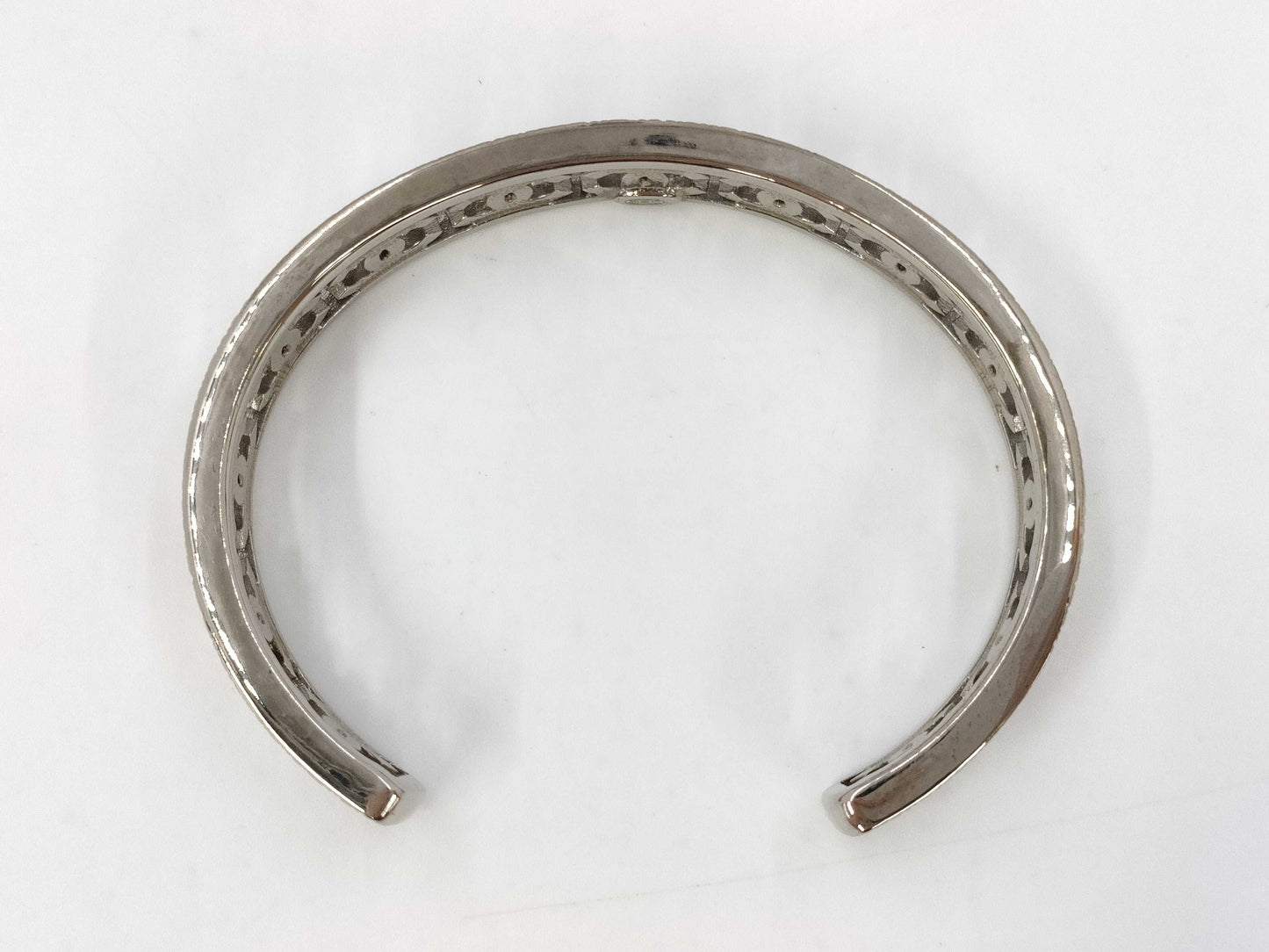 CHANEL Coco Mark Rhinestone Bangle Silver A22A Bracelet/Bangle