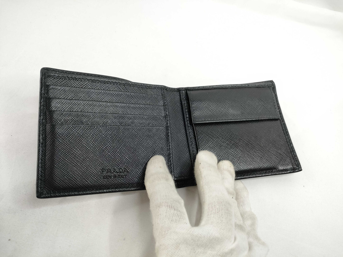 PRADA Saffiano Bi-fold Compact Wallet, Black