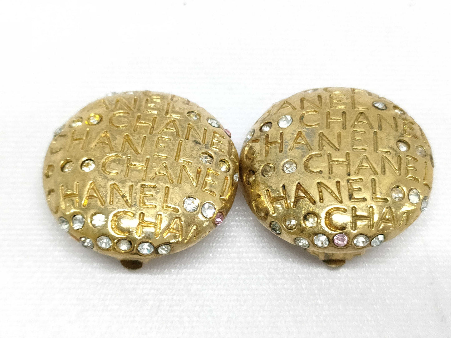 CHANEL logo rhinestone earrings