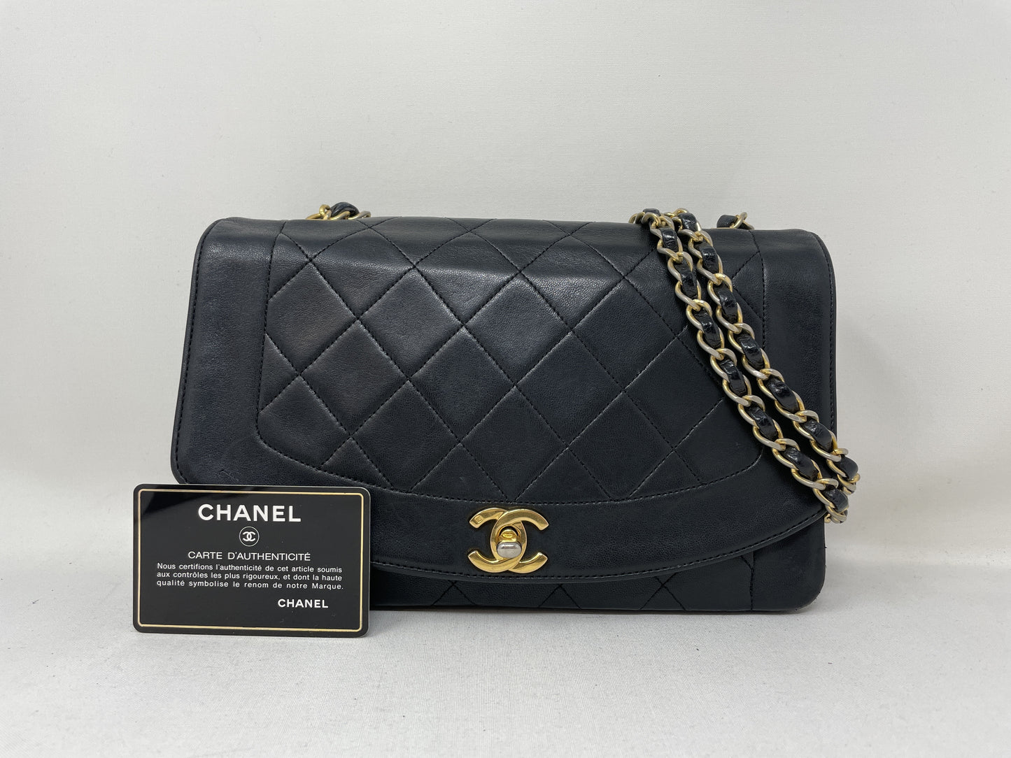 CHANEL Diana Matelasse Shoulder Bag in Black with Seal Card