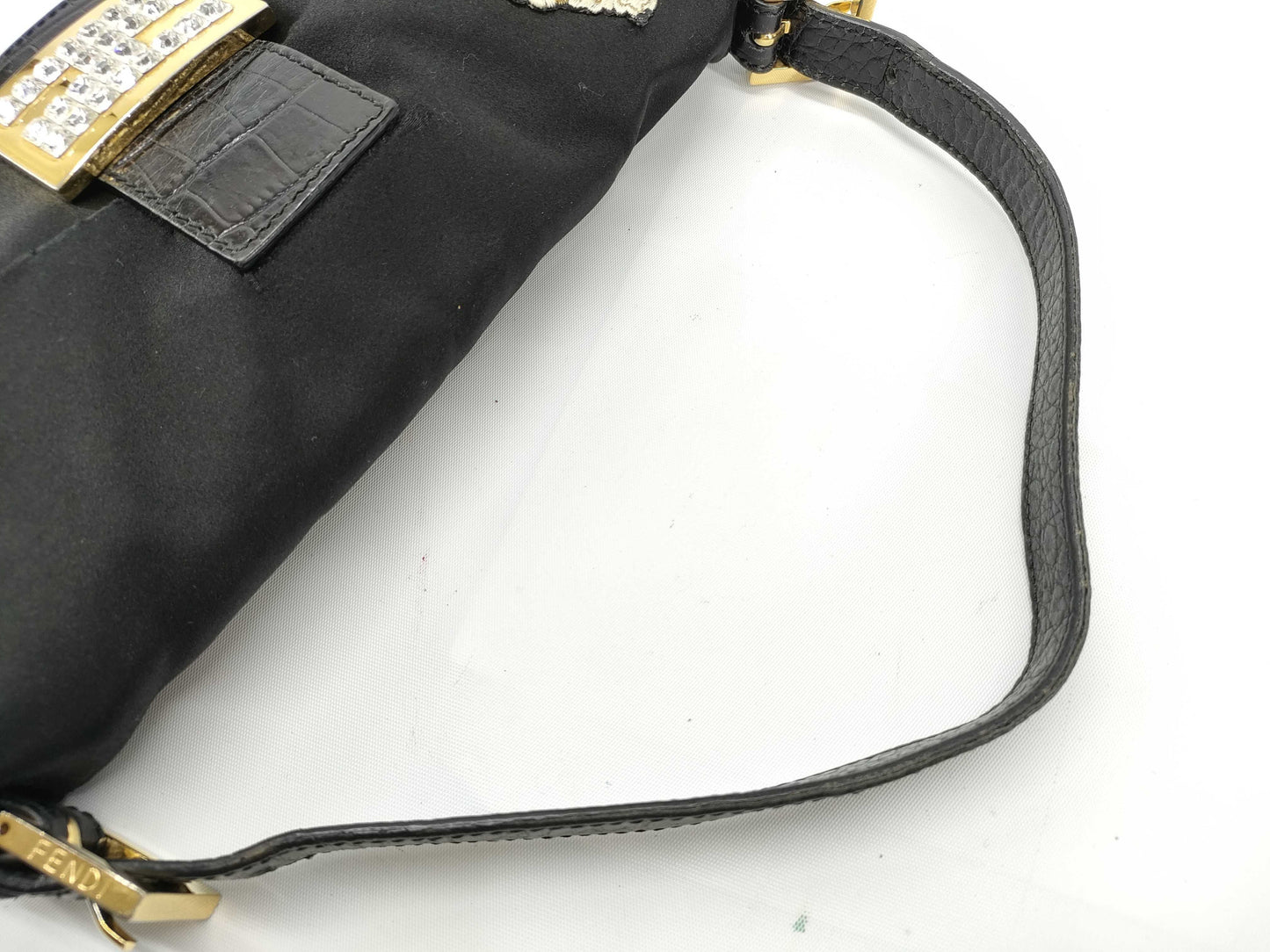 FENDI Mamma Rhinestone Embroidered Floral Crocodile Mamma Bucket Handbag
