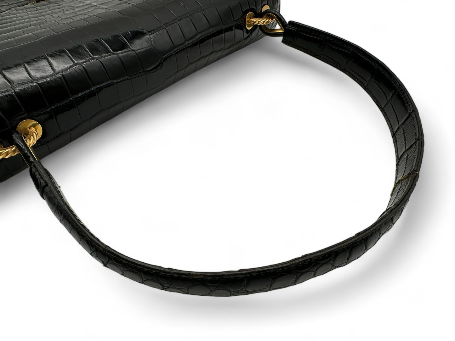 HERMES Vintage Crocodile Black with Gold Hardware, W24.5cm Handbag