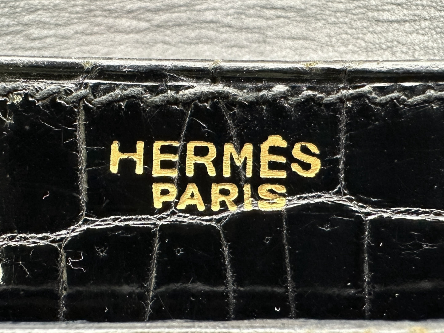 HERMES Vintage Crocodile Black with Gold Hardware, W24.5cm Handbag