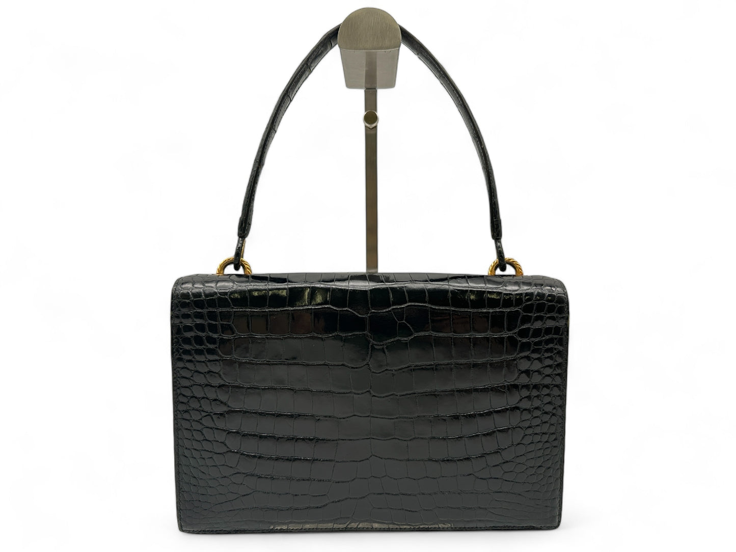 HERMES Vintage Crocodile Black with Gold Hardware, W24.5cm Handbag