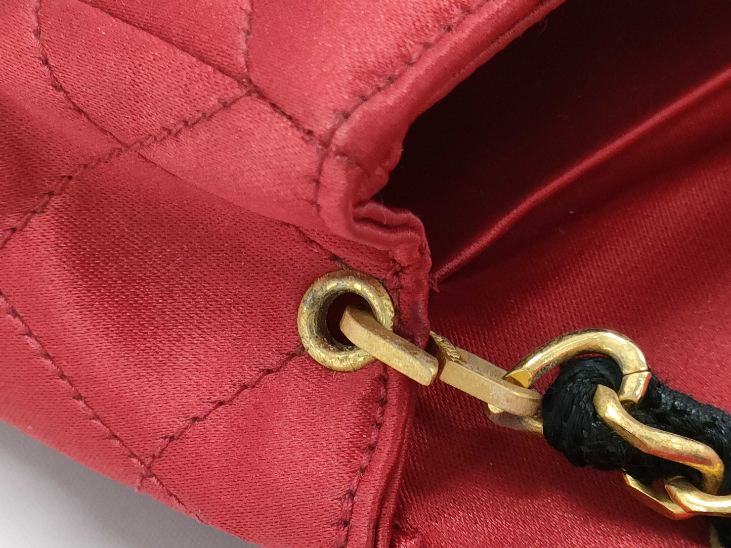 CHANEL Matelasse Silk Satin Mini Shoulder Bag, Two-Tone Black and Red