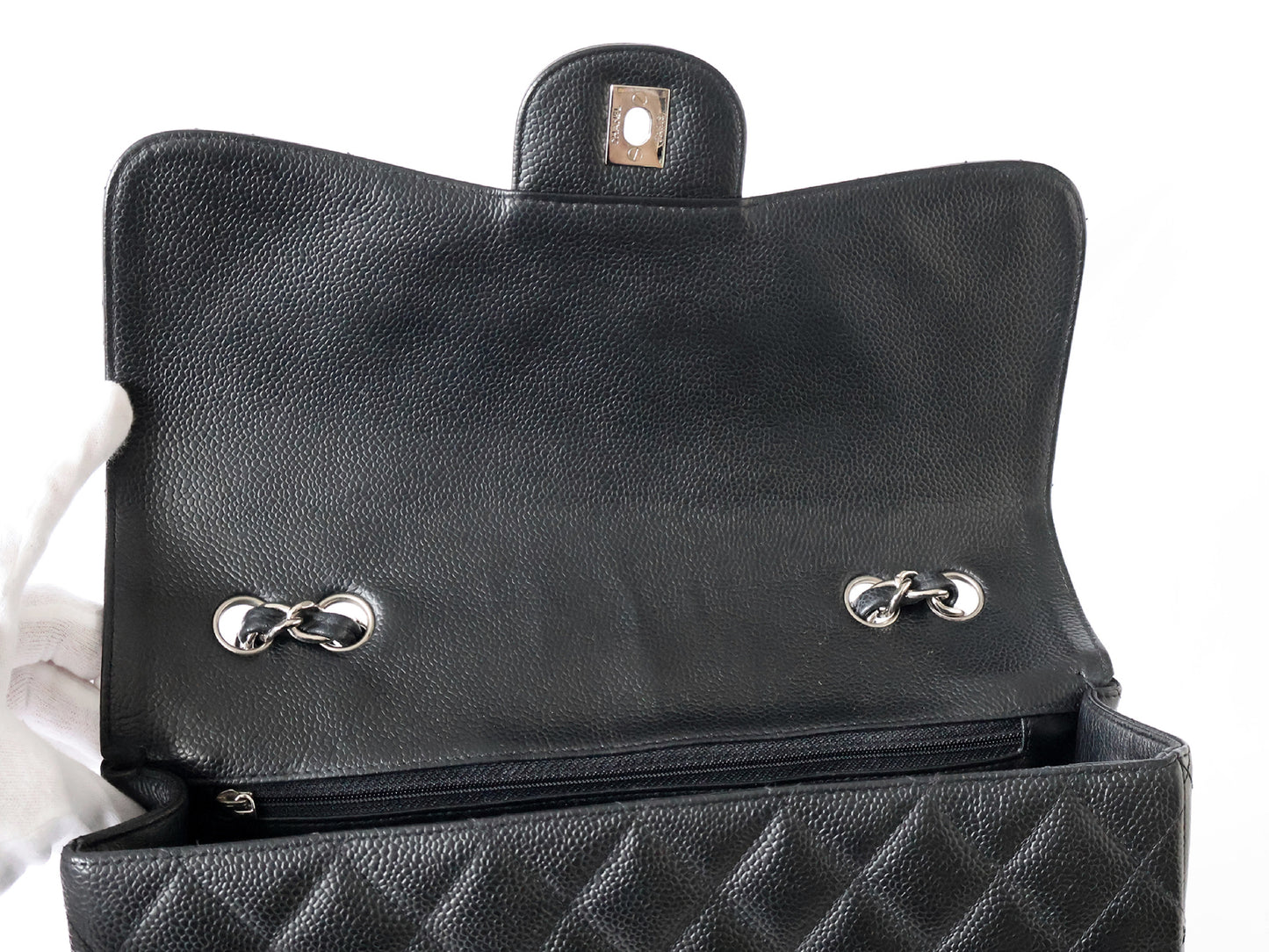 CHANEL Seal 11 Series Caviar Skin Deca Matelasse 30 Double Chain Shoulder Bag Black