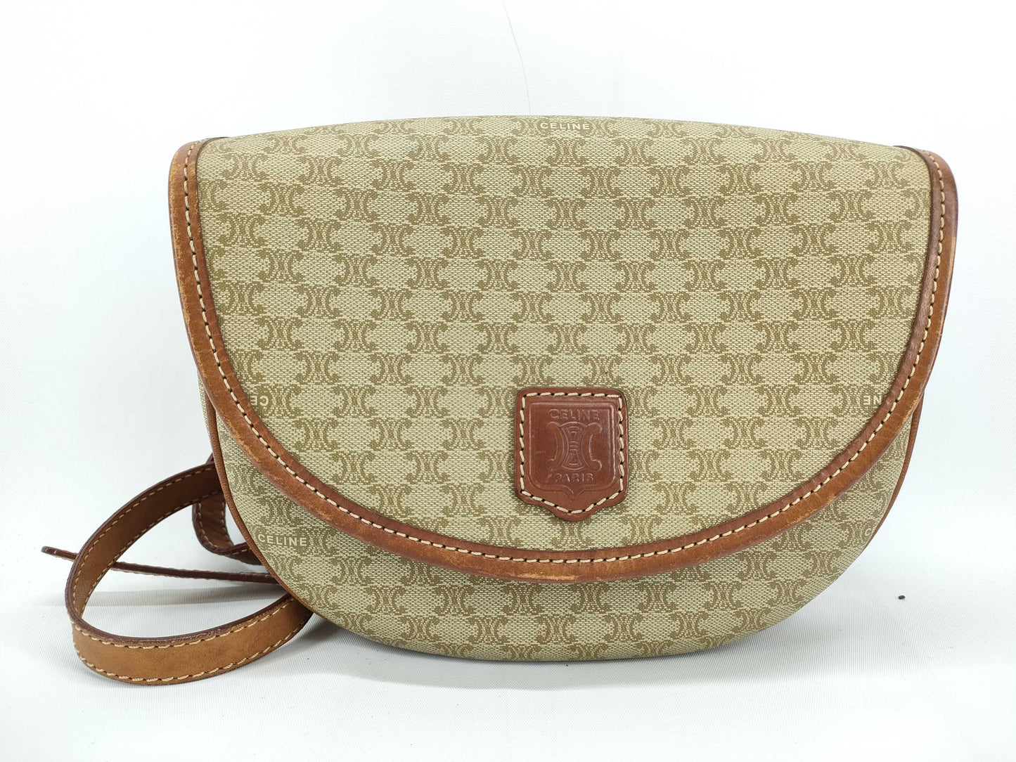 CELINE Macadam Shoulder Bag Beige Brown Shoulder Bag