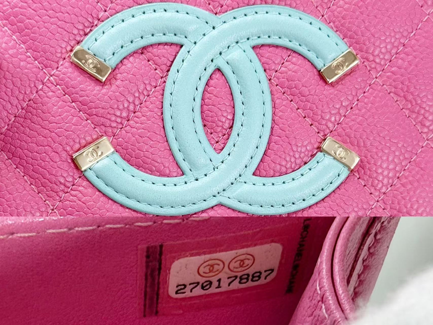 CHANEL CC Filigree Matelasse Caviar Leather Shoulder Bag in Pastel Multicolor, 15cm Wide, Approximately 27 Series, Gold Hardware, with Seal, 27017887