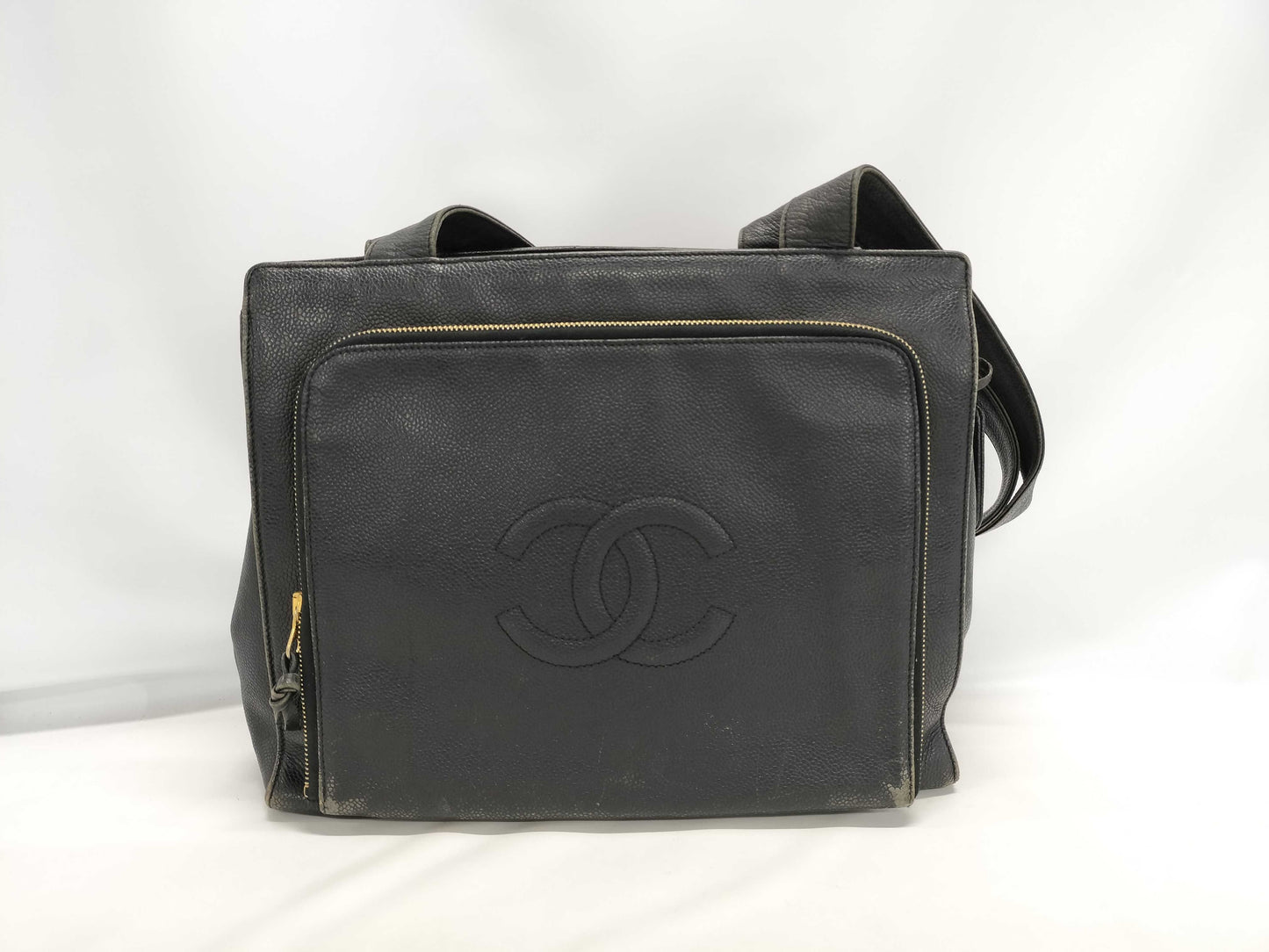 CHANEL Caviar Skin Shoulder Bag with Coco Mark, Black Tote Bag