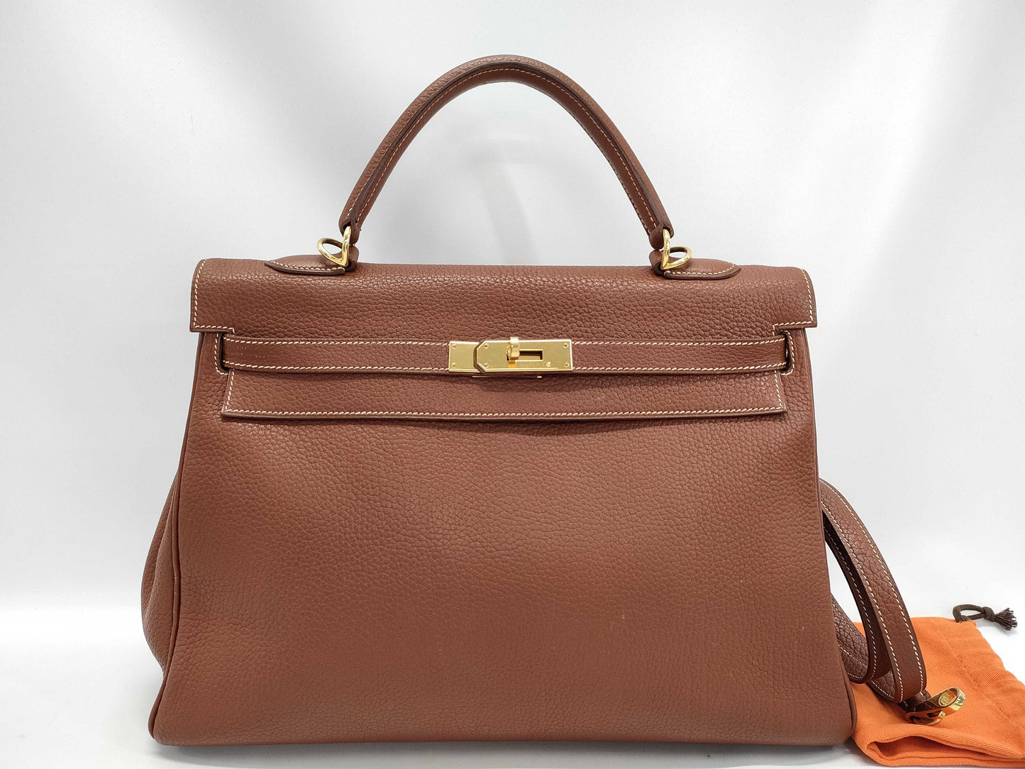 HERMES Kelly 35 Brown □D Gold Hardware Handbag