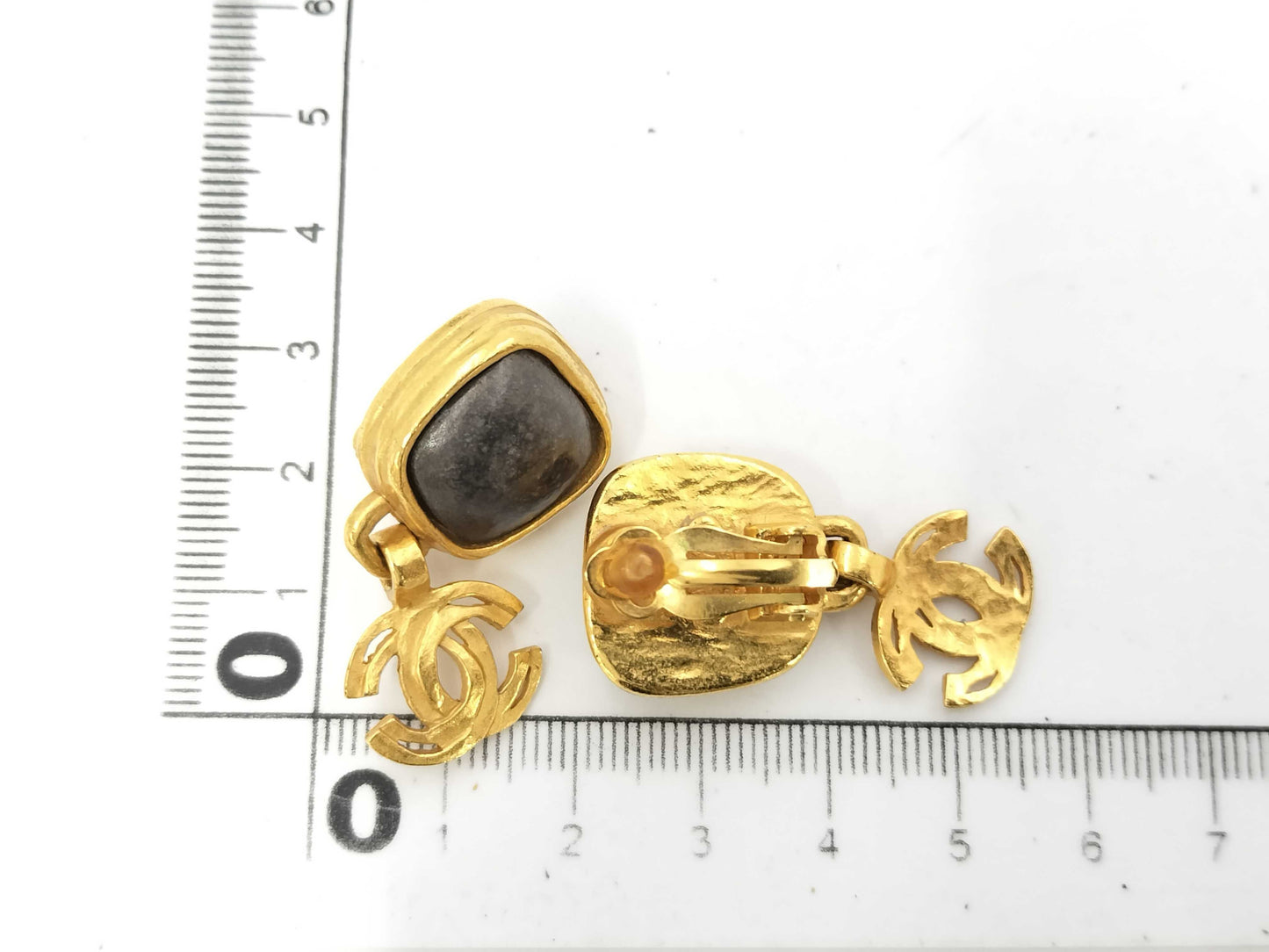 CHANEL CHANEL Coco Mark Swing Earrings with Black Stone