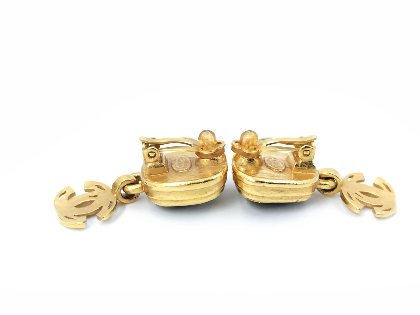CHANEL CHANEL Coco Mark Swing Earrings with Black Stone