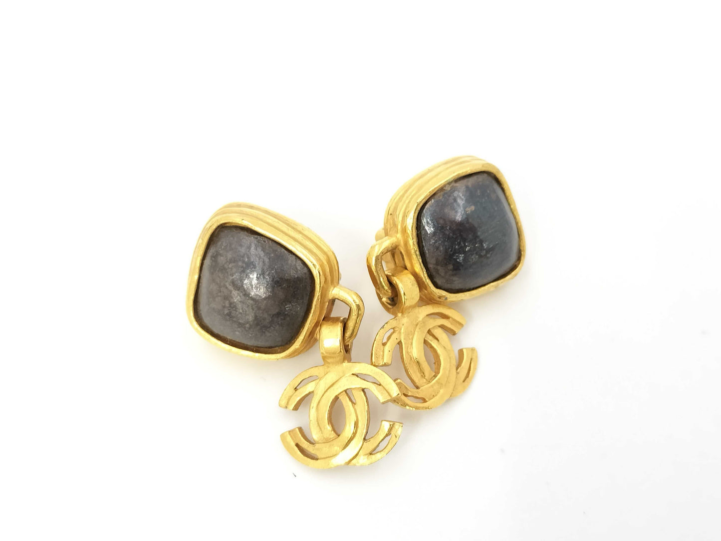 CHANEL CHANEL Coco Mark Swing Earrings with Black Stone