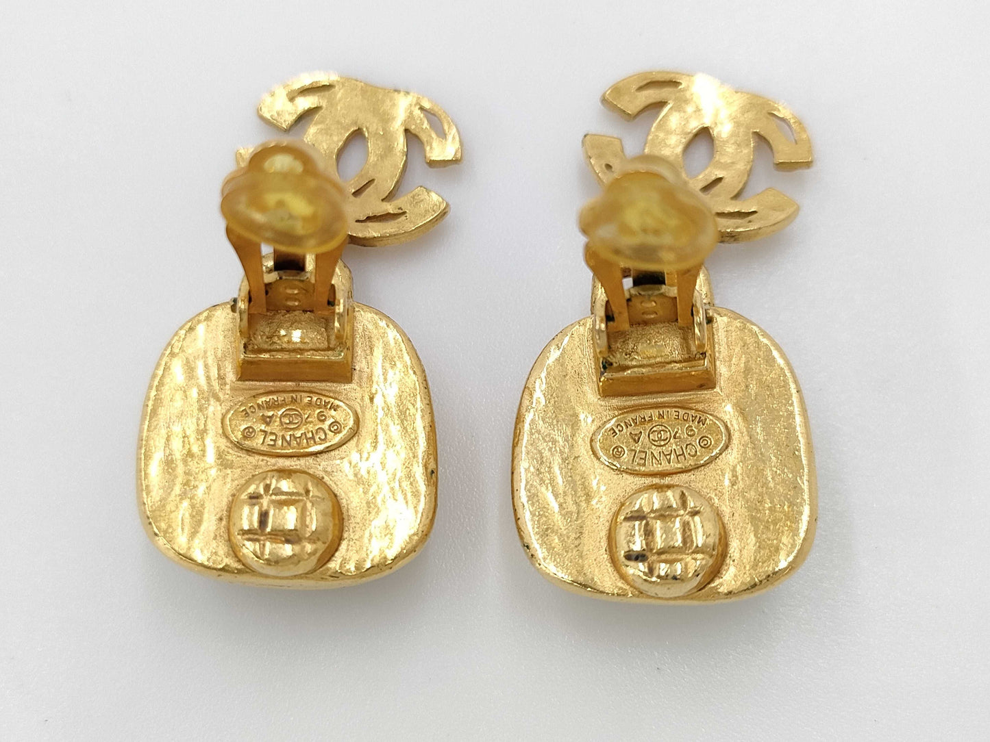 CHANEL CHANEL Gold Coco Earrings with Silver Stone