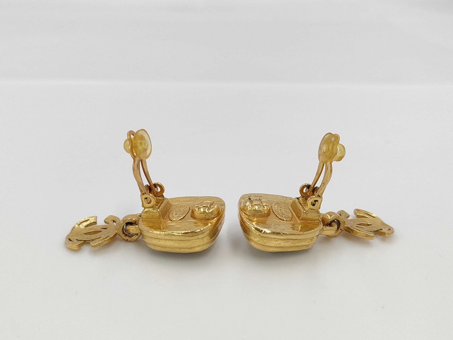 CHANEL CHANEL Gold Coco Earrings with Silver Stone