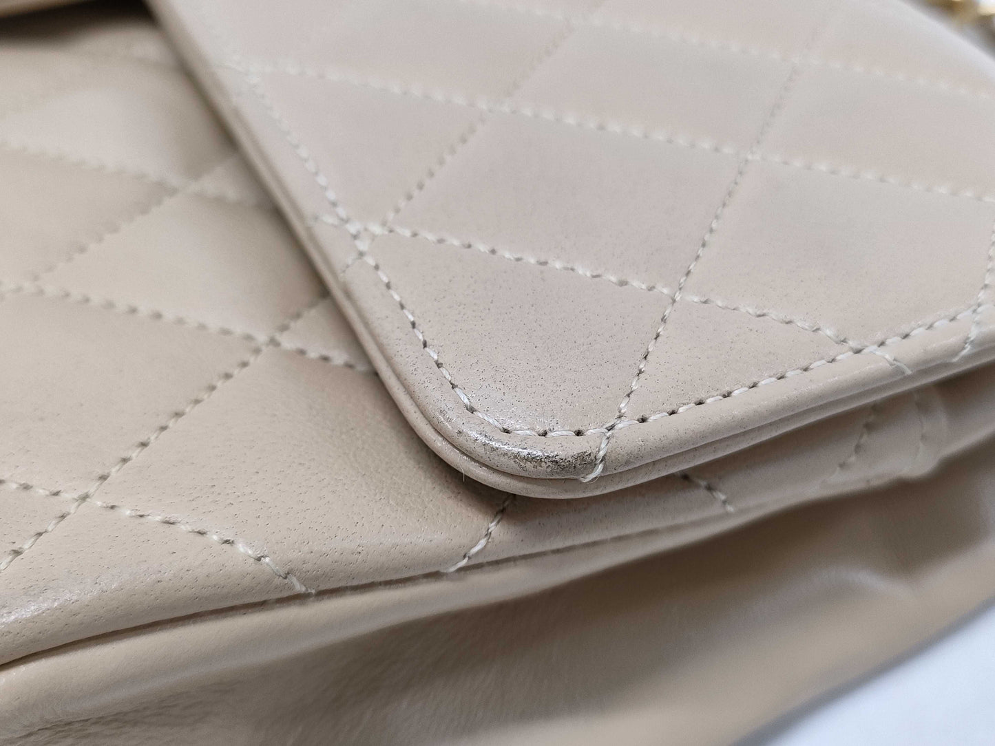 CHANEL Matelasse Matelasse 26 Double Flap Beige Shoulder Bag