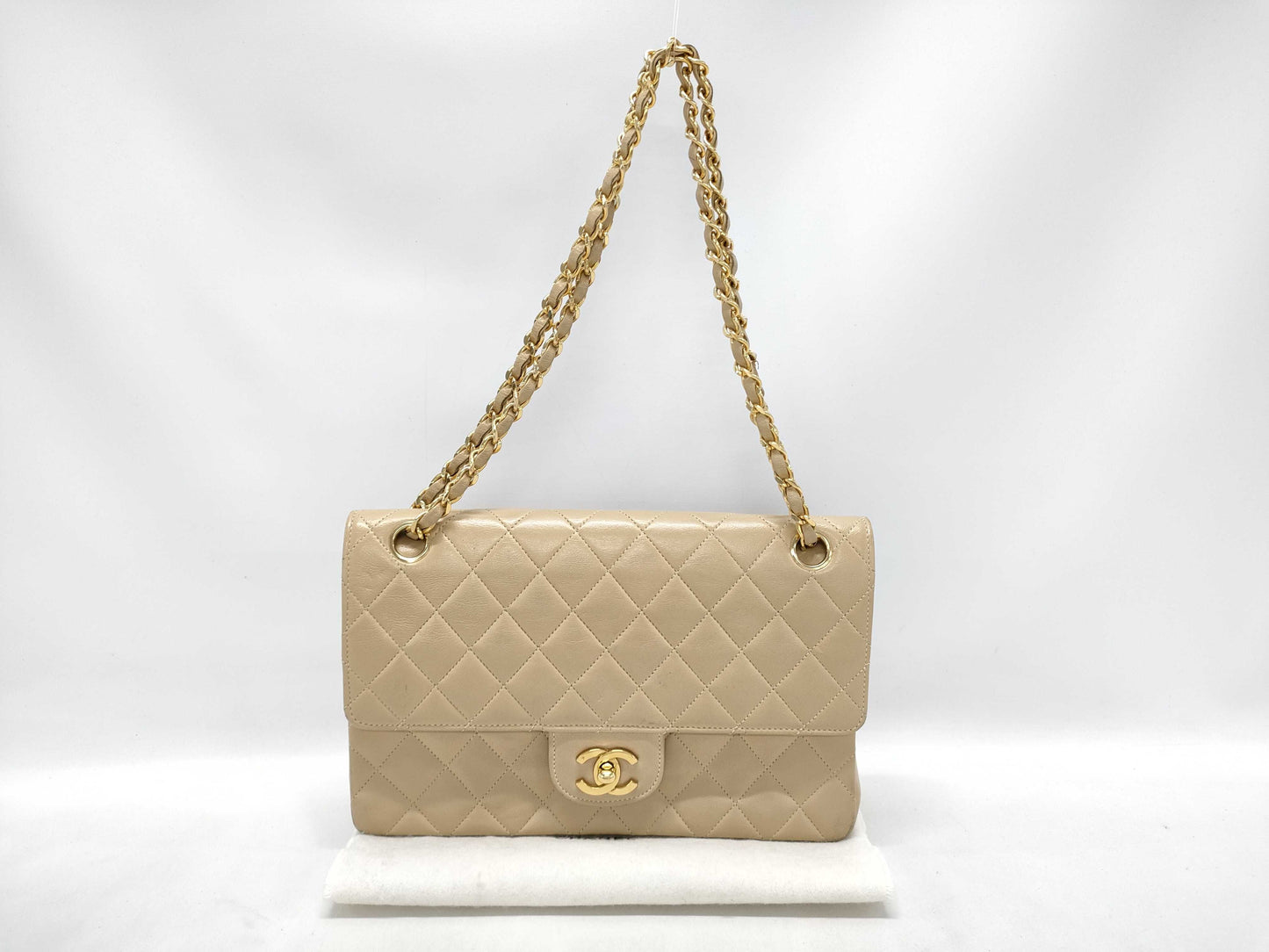 CHANEL Matelasse Matelasse 26 Double Flap Beige Shoulder Bag