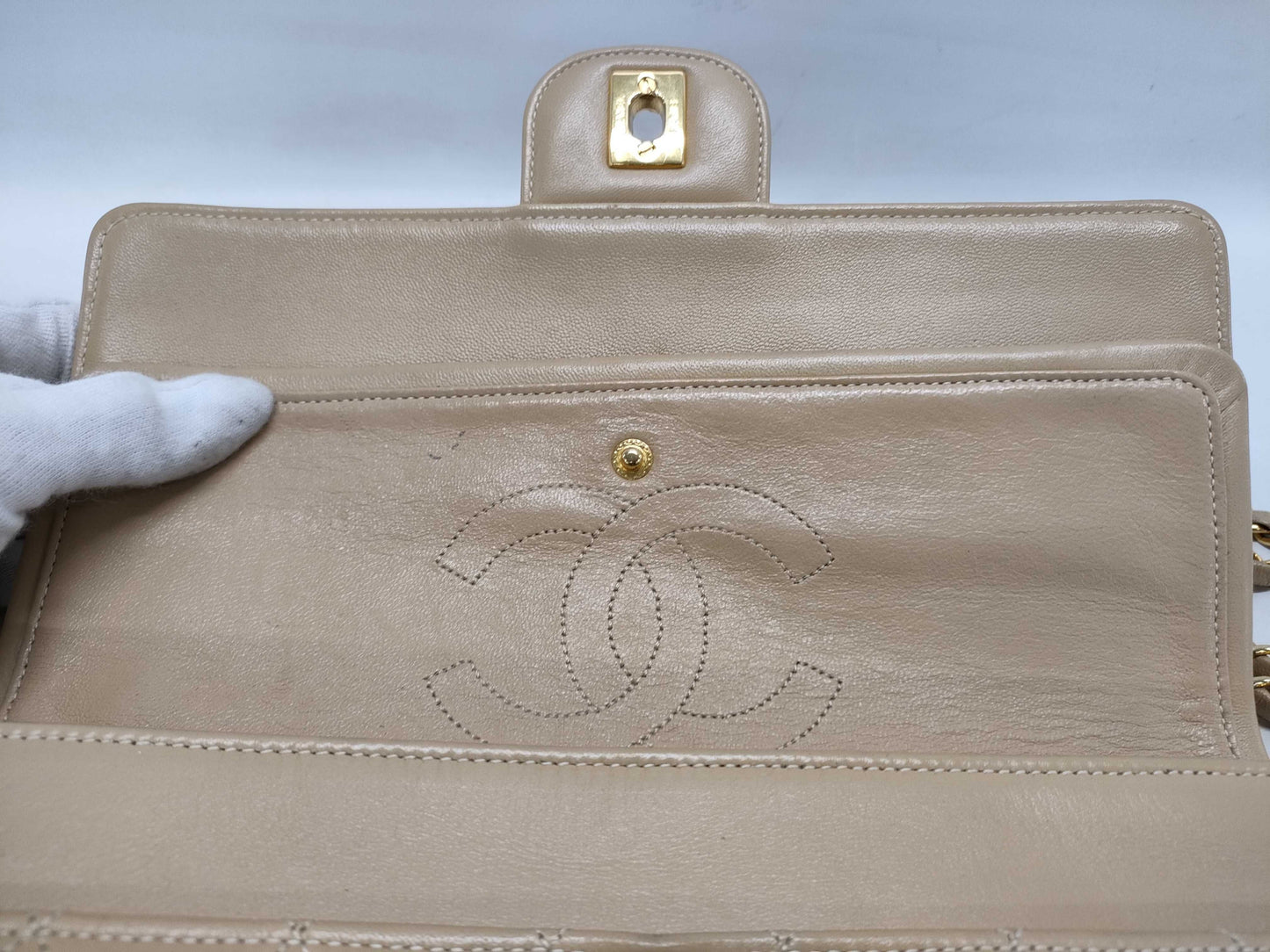 CHANEL Matelasse Matelasse 26 Double Flap Beige Shoulder Bag