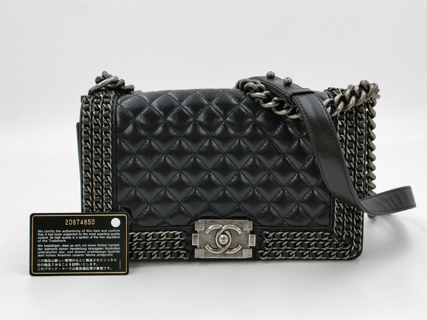 CHANEL Boy Chanel Matelasse Chain Shoulder Bag, Black, 20 Series