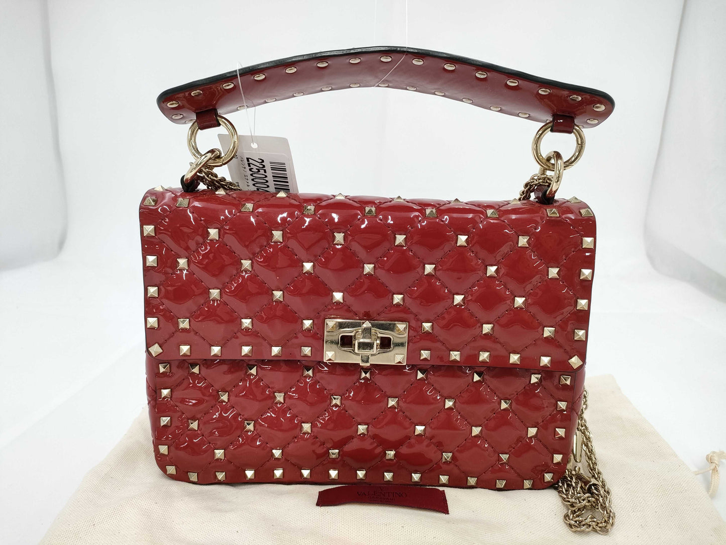 VALENTINO Enamel Studded Red Shoulder Bag