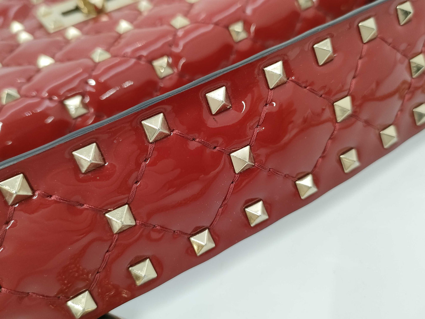 VALENTINO Enamel Studded Red Shoulder Bag