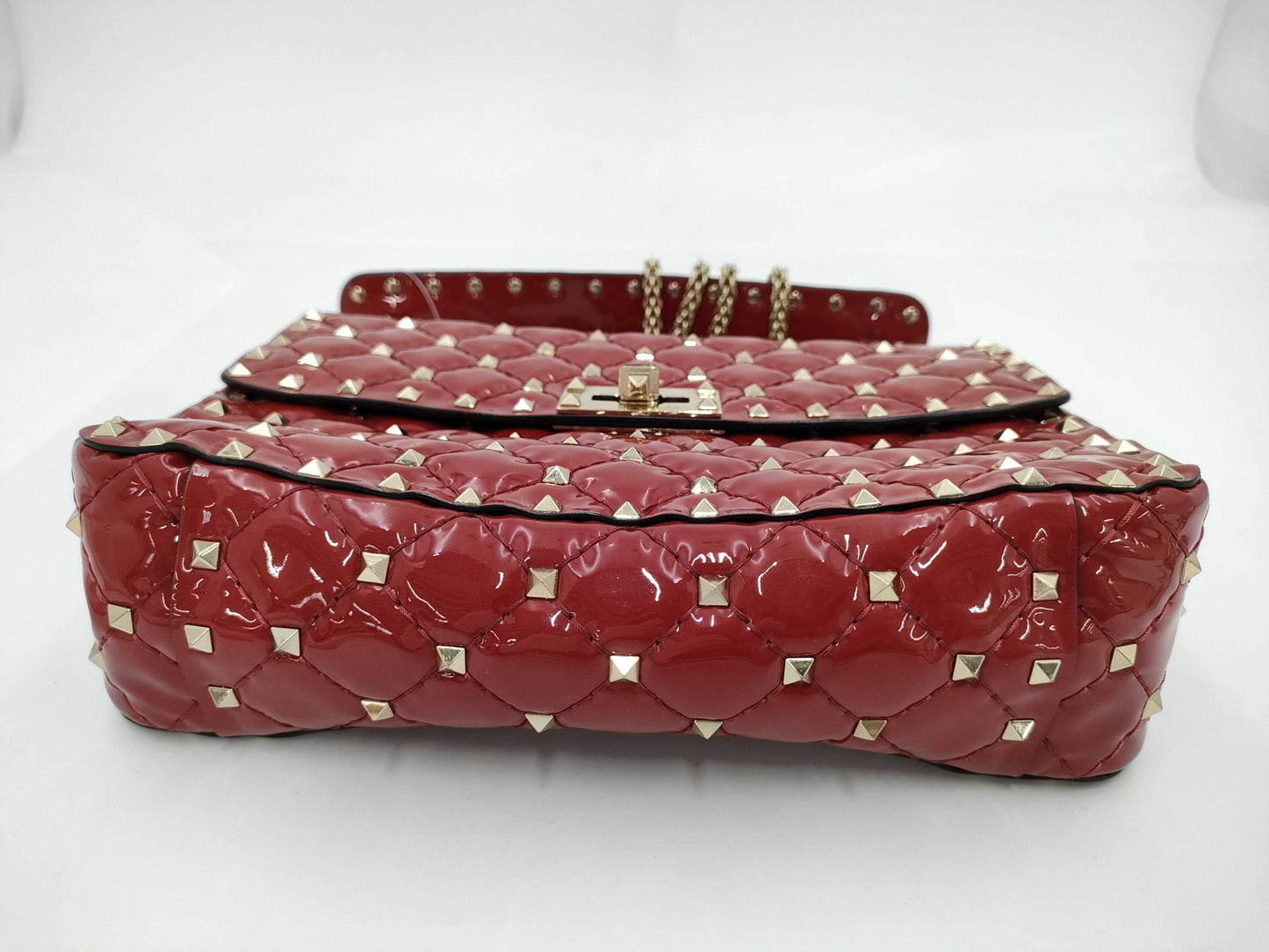 VALENTINO Enamel Studded Red Shoulder Bag