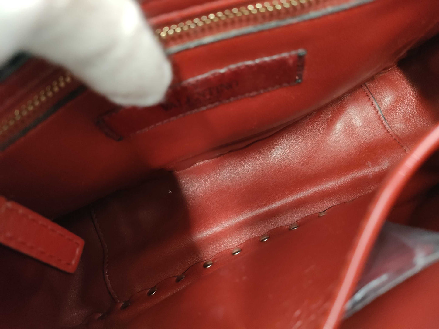 VALENTINO Enamel Studded Red Shoulder Bag