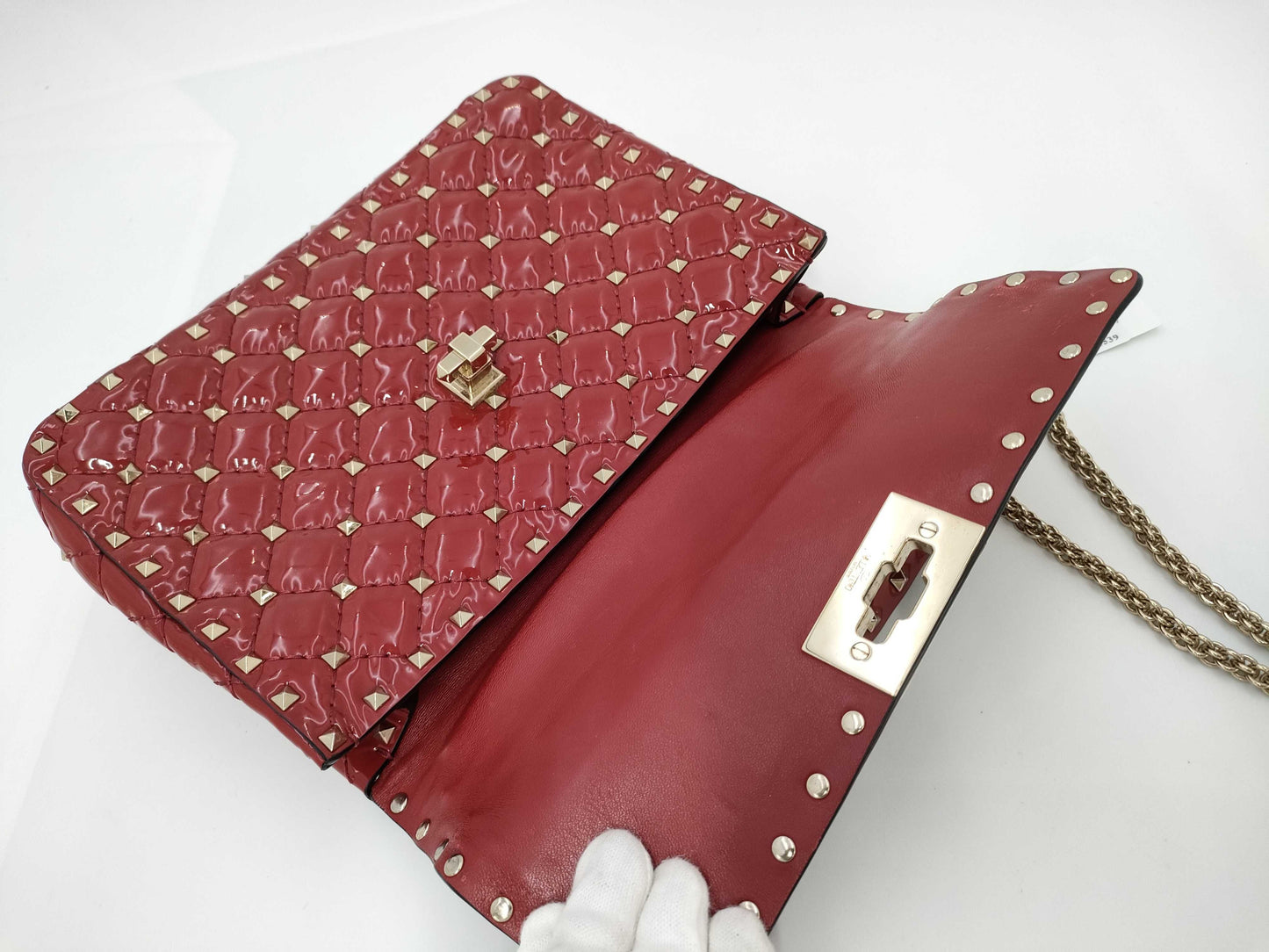 VALENTINO Enamel Studded Red Shoulder Bag