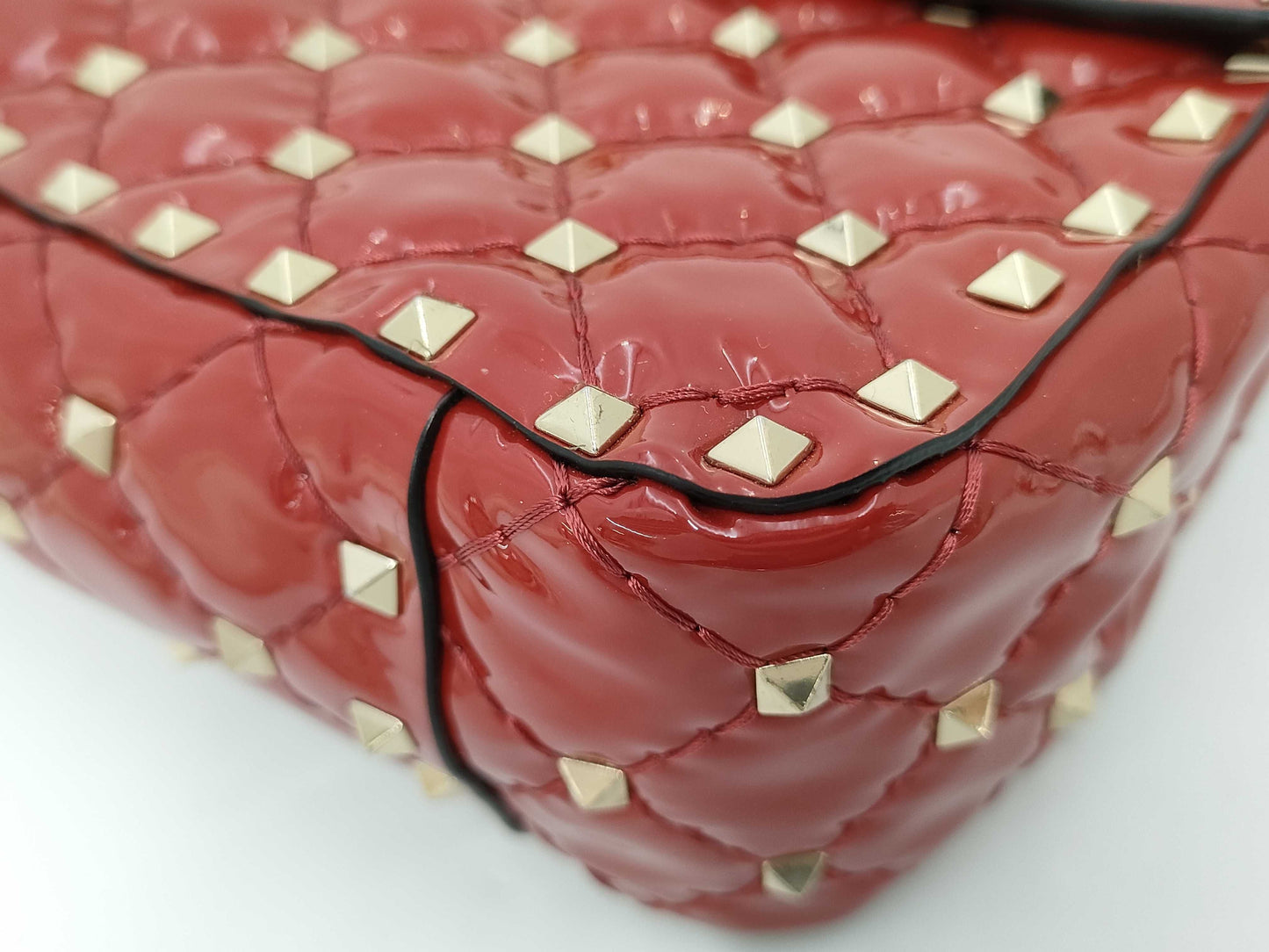VALENTINO Enamel Studded Red Shoulder Bag