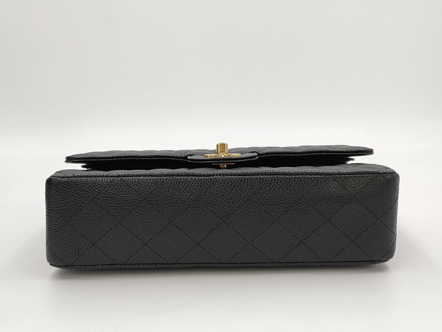 CHANEL Caviar Skin Double Flap 25 Plate Black Shoulder Bag