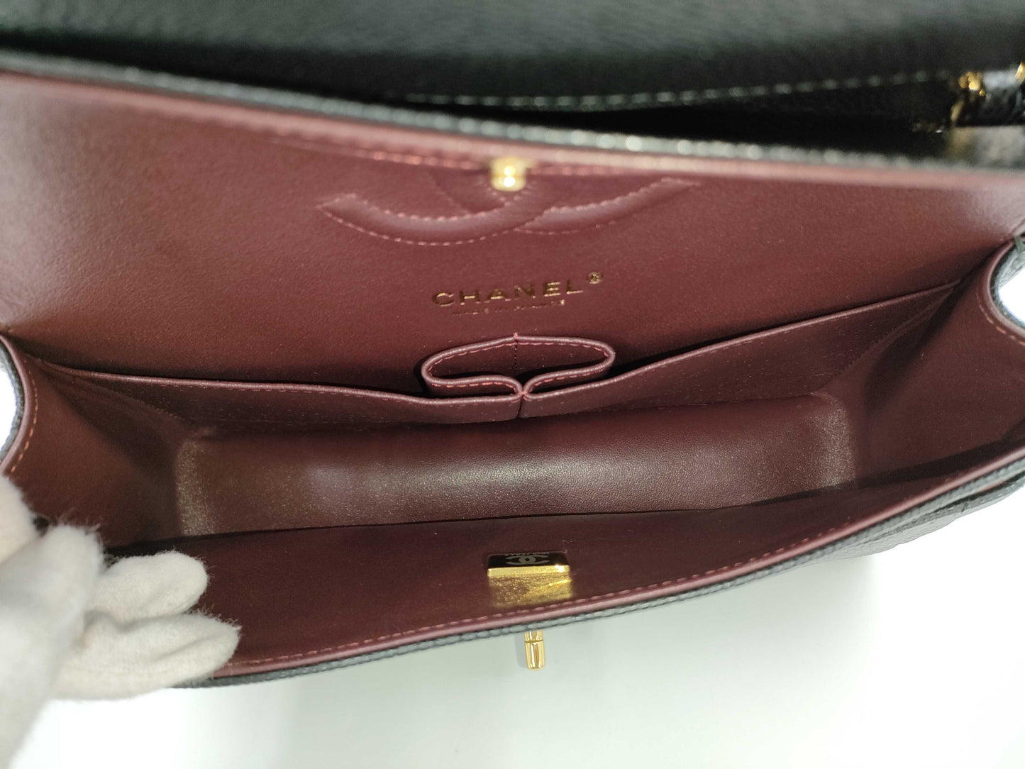CHANEL Caviar Skin Double Flap 25 Plate Black Shoulder Bag