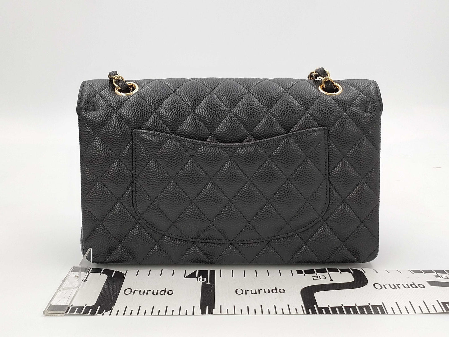CHANEL Caviar Skin Double Flap 25 Plate Black Shoulder Bag
