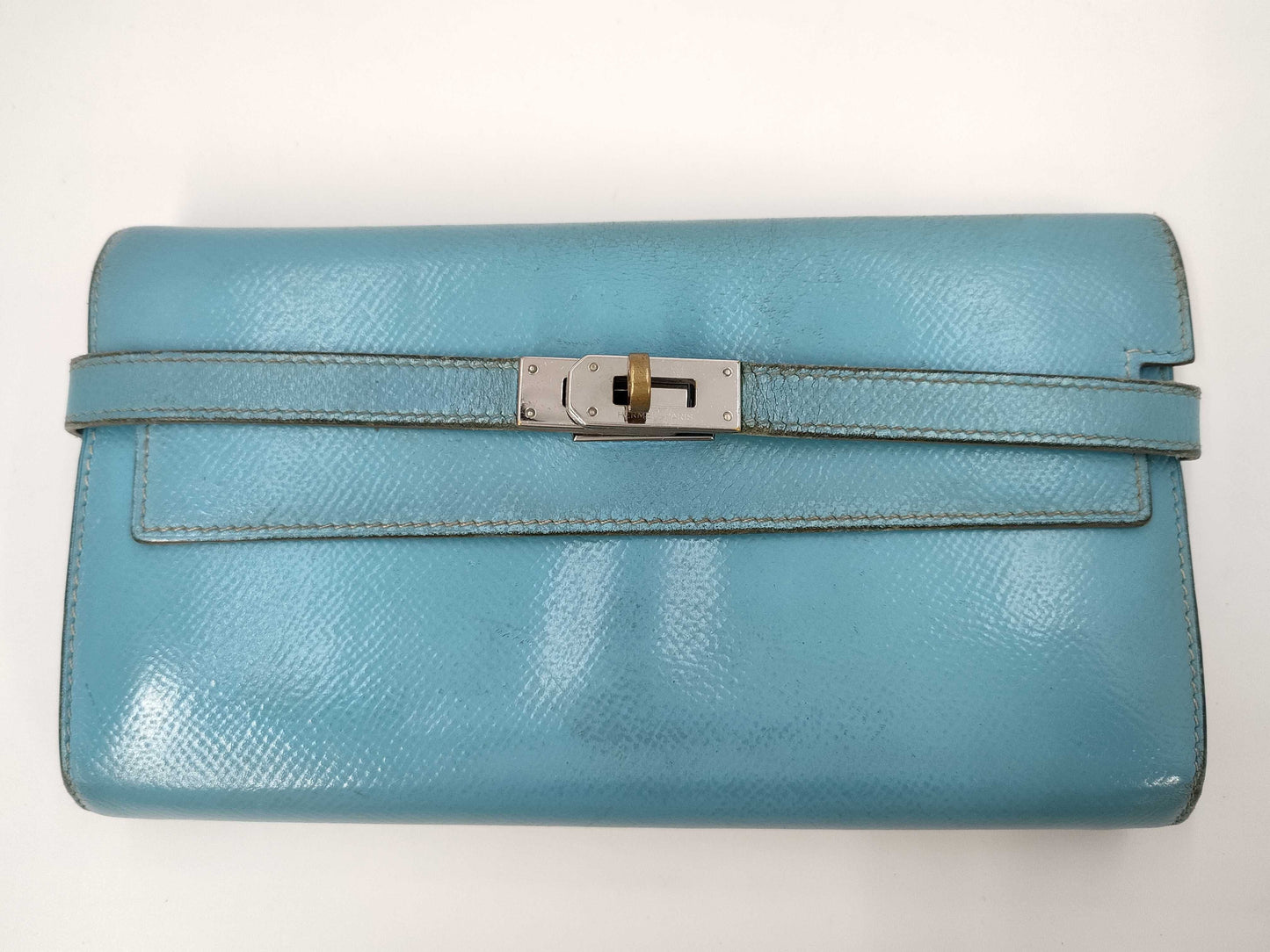 HERMES Kelly Wallet □O Blue Jean Wallet