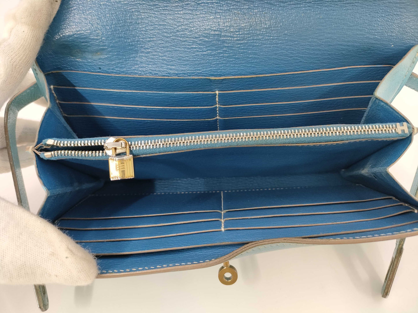 HERMES Kelly Wallet □O Blue Jean Wallet