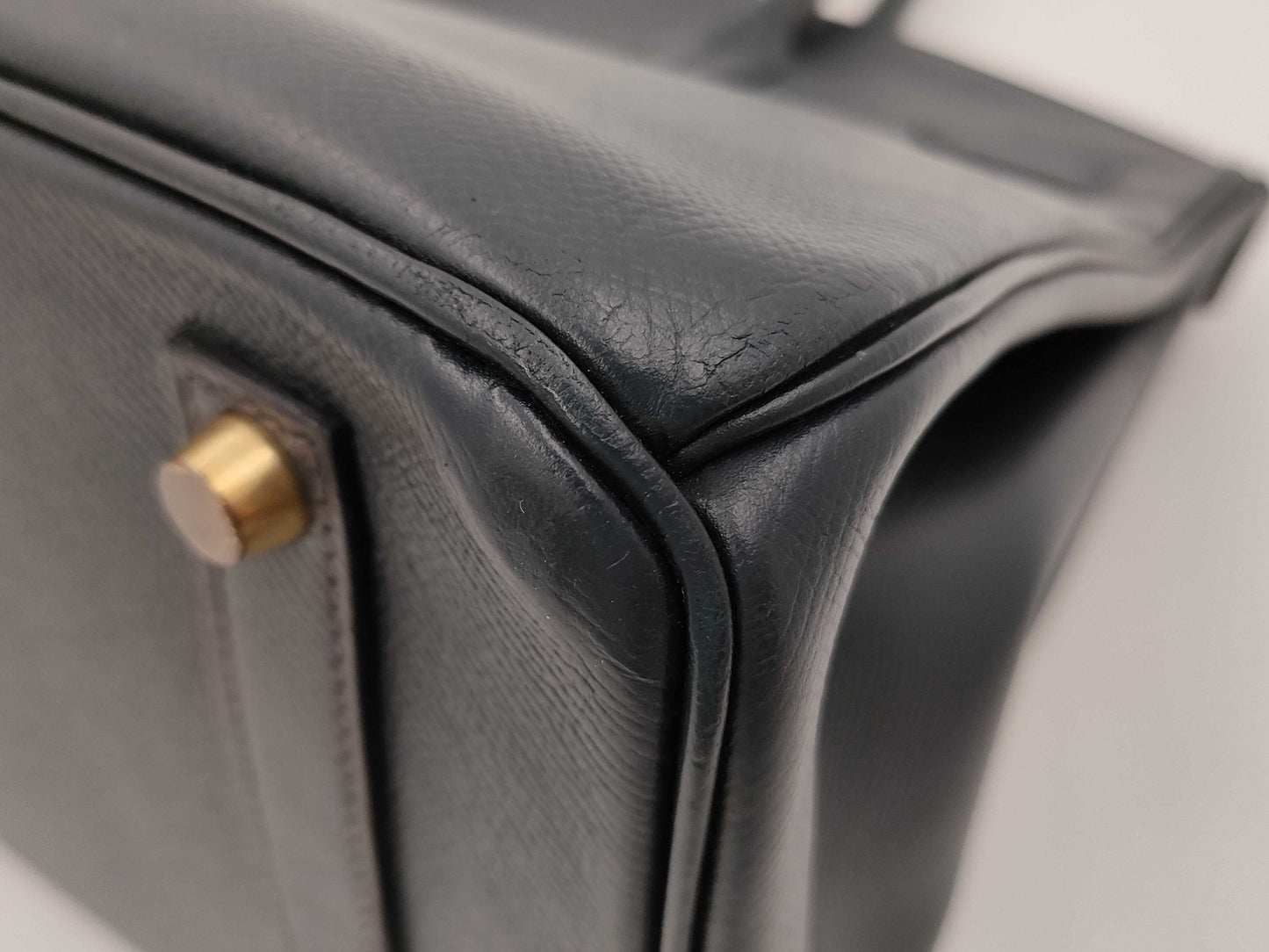 HERMES Birkin 35 Couchvel 〇Z Gold Hardware Navy Handbag