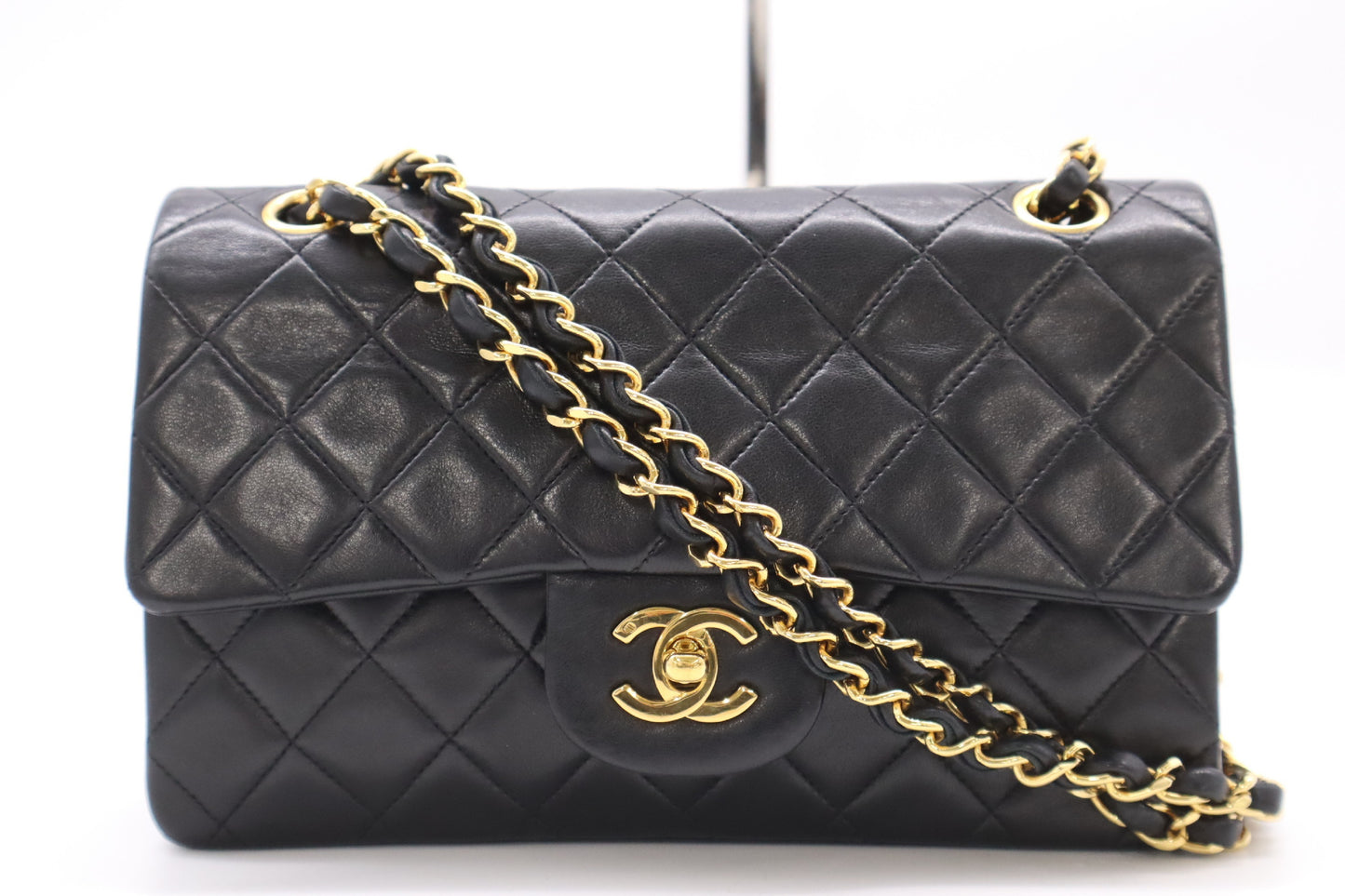 CHANEL Lambskin Matelasse 23 Double Flap Double Chain GD Hardware Black Seal Shoulder Bag 3951288