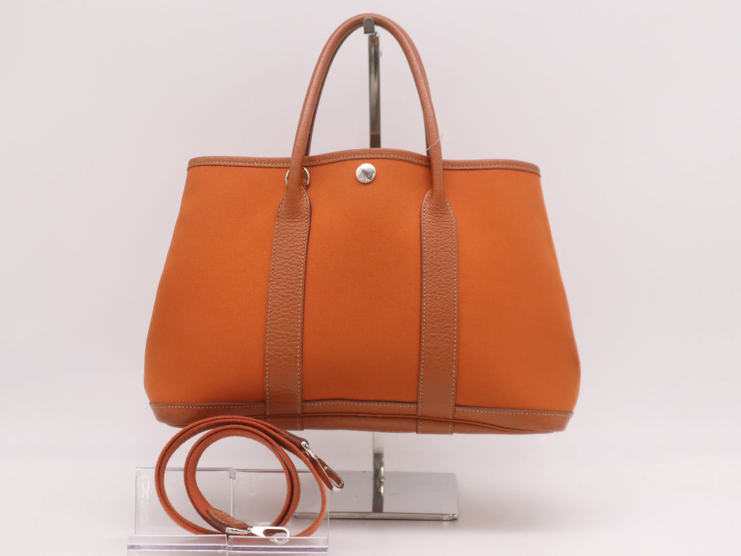 HERMES Toile Officier Leather x Toile Officier Garden Party TPM Potiron □I Stamp 2005 Tote Bag Orange Handbag