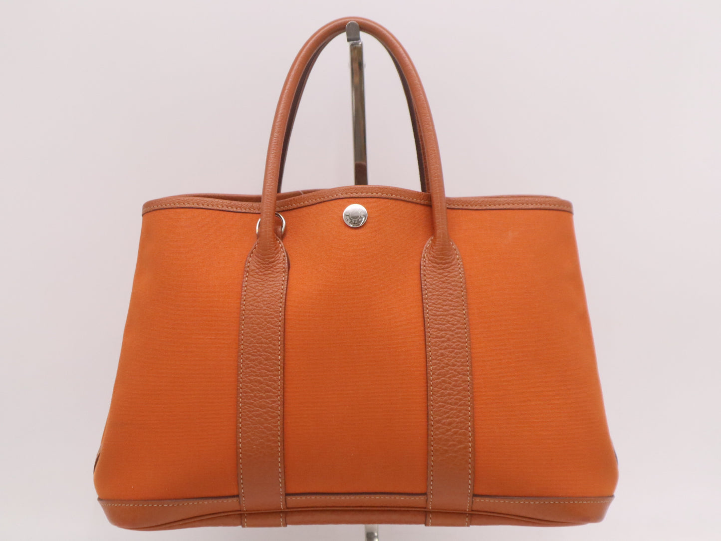 HERMES Toile Officier Leather x Toile Officier Garden Party TPM Potiron □I Stamp 2005 Tote Bag Orange Handbag