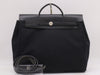 HERMES Toile Officier x Leather Air Bag MM □C Stamp 1999 Black Handbag with Padlock Strap