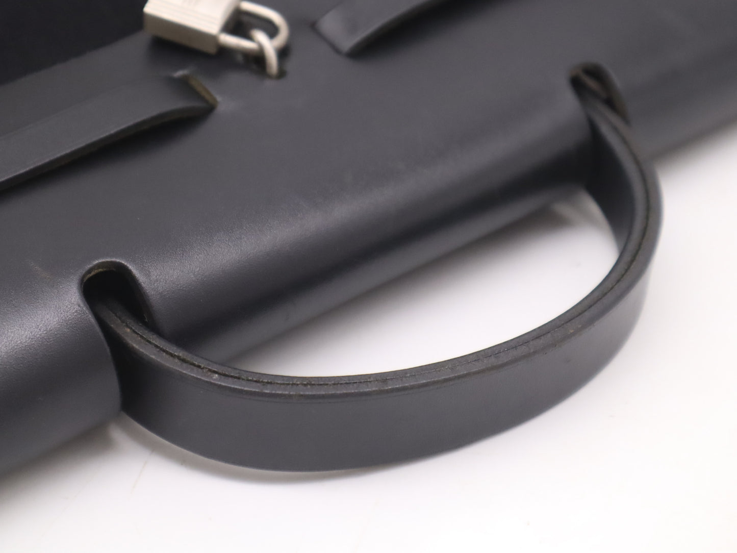 HERMES Toile Officier x Leather Air Bag MM □C Stamp 1999 Black Handbag with Padlock Strap
