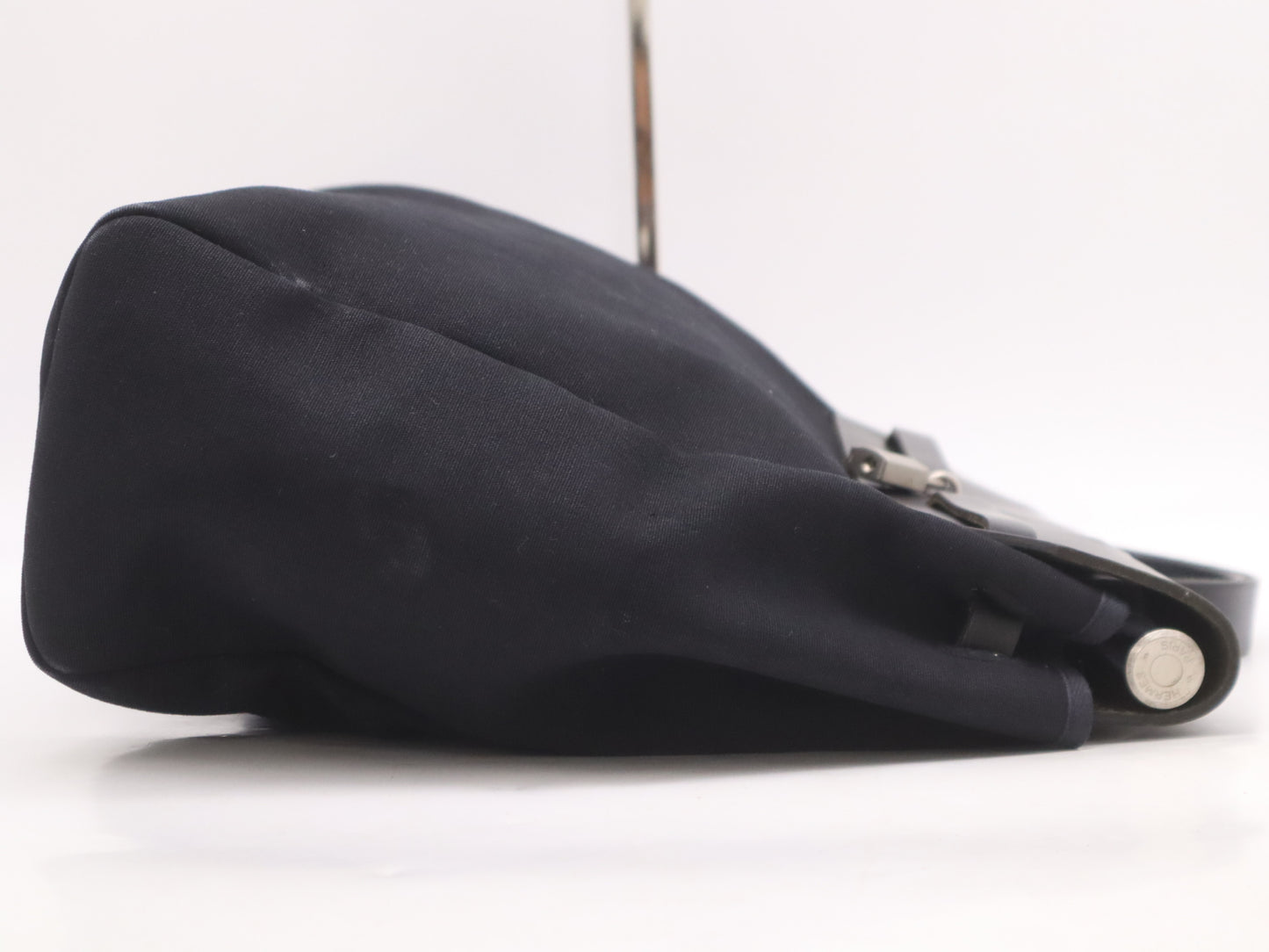 HERMES Toile Officier x Leather Air Bag MM □C Stamp 1999 Black Handbag with Padlock Strap