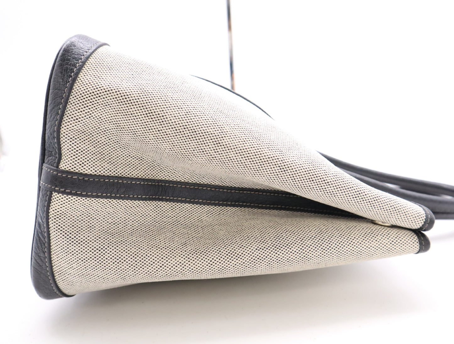 HERMES Garden Party PM Tote Bag, □H Stamp, 2004, Toile H x Leather, Gray Tote Bag