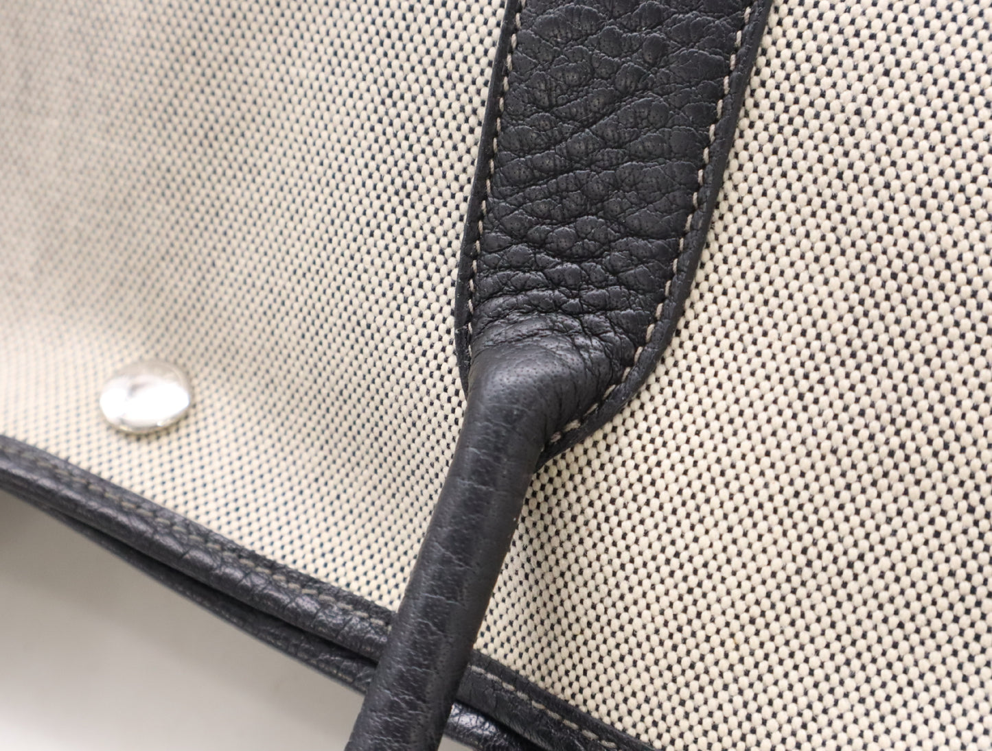 HERMES Garden Party PM Tote Bag, □H Stamp, 2004, Toile H x Leather, Gray Tote Bag