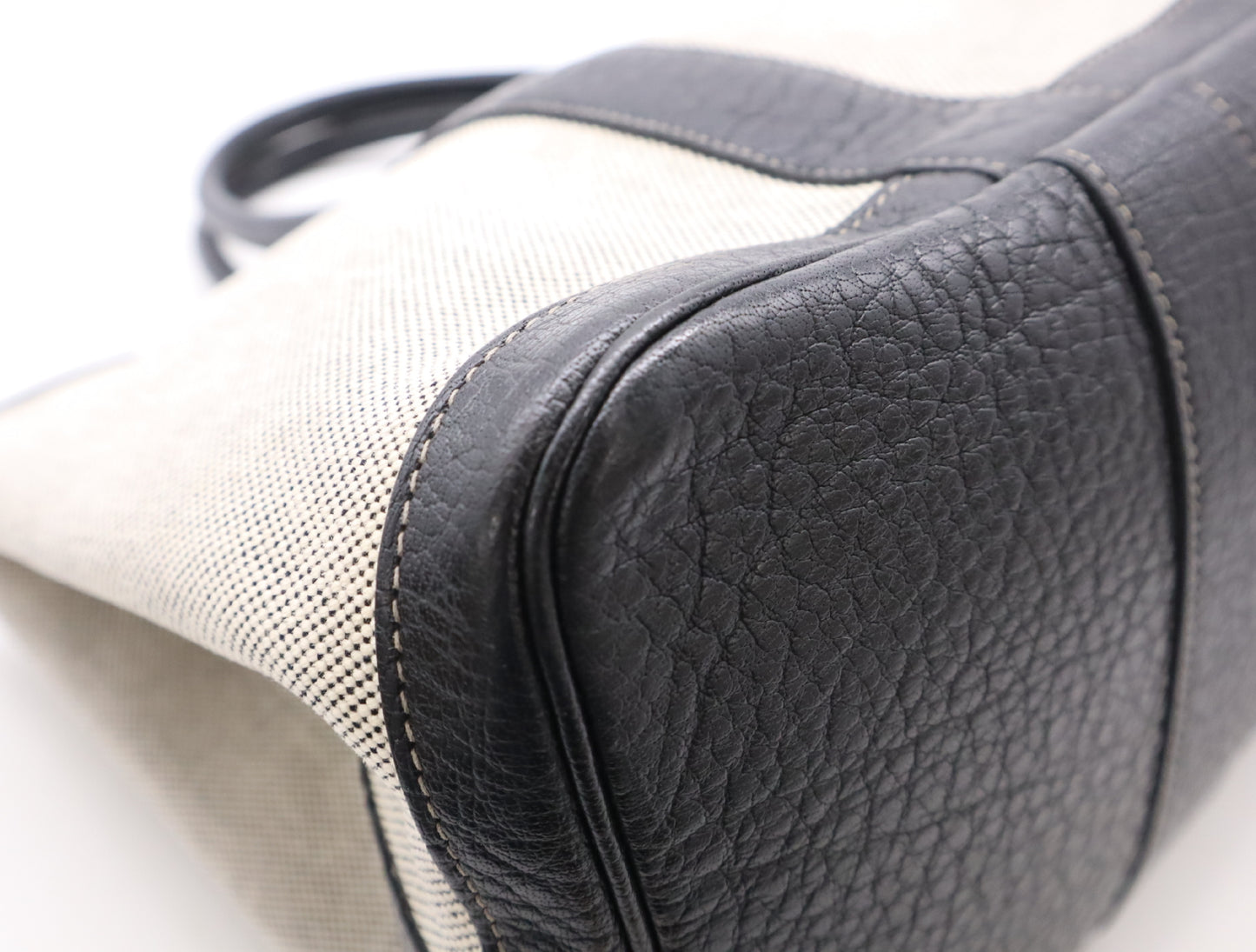 HERMES Garden Party PM Tote Bag, □H Stamp, 2004, Toile H x Leather, Gray Tote Bag