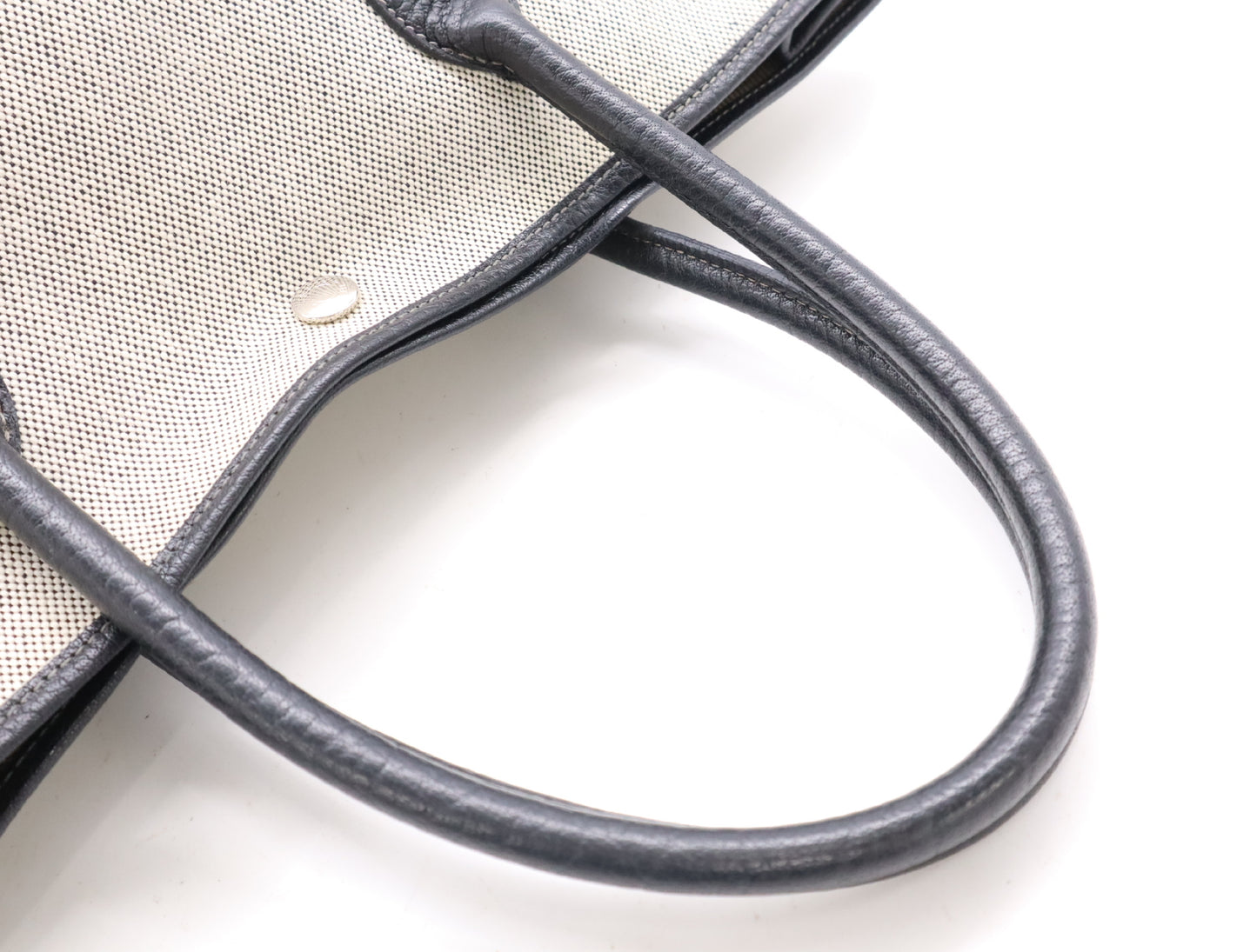 HERMES Garden Party PM Tote Bag, □H Stamp, 2004, Toile H x Leather, Gray Tote Bag
