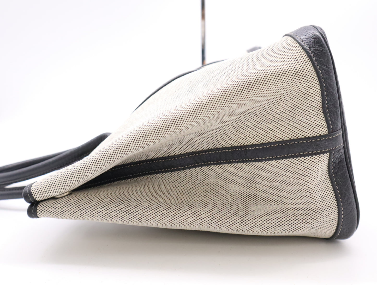 HERMES Garden Party PM Tote Bag, □H Stamp, 2004, Toile H x Leather, Gray Tote Bag