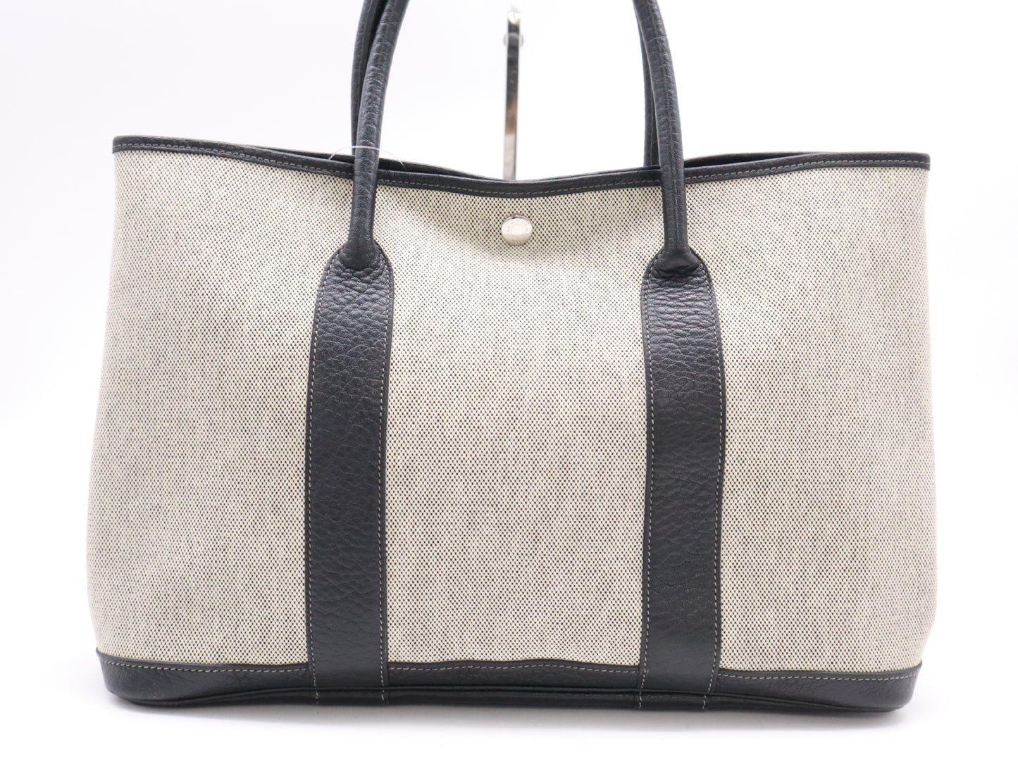 HERMES Garden Party PM Tote Bag, □H Stamp, 2004, Toile H x Leather, Gray Tote Bag