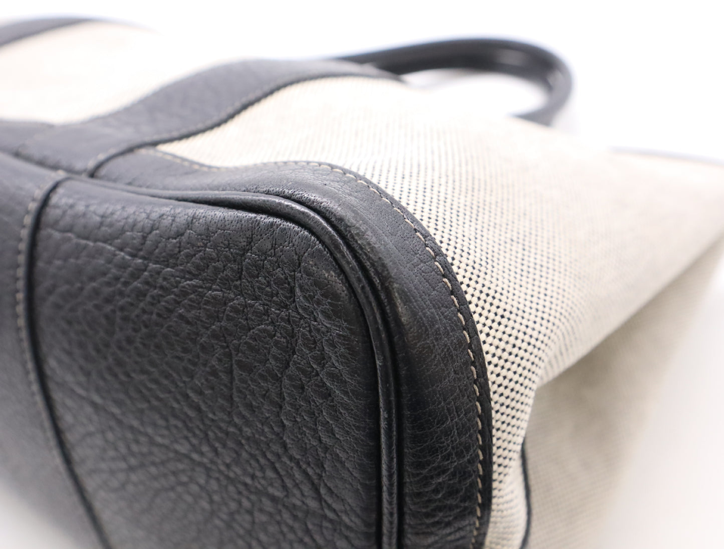 HERMES Garden Party PM Tote Bag, □H Stamp, 2004, Toile H x Leather, Gray Tote Bag
