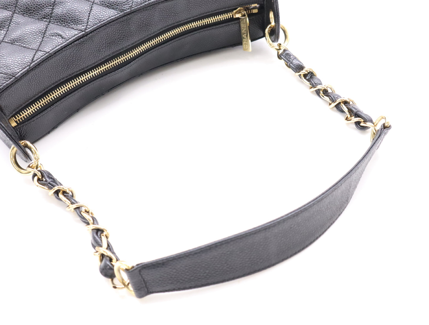 CHANEL Caviar Leather Matelasse Chain Shoulder Bag with GD Hardware, Black Card, 7073121, Dust Bag Included